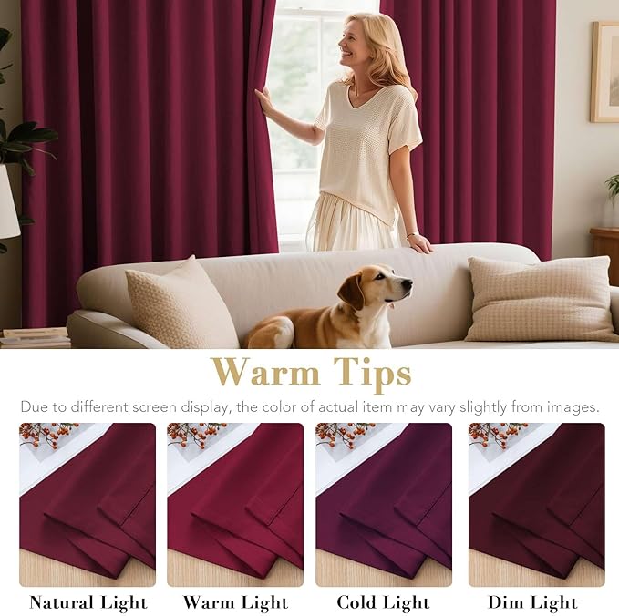 H.VERSAILTEX Burgundy Red Blackout Draperies Curtains Thermal Insulated Windo...