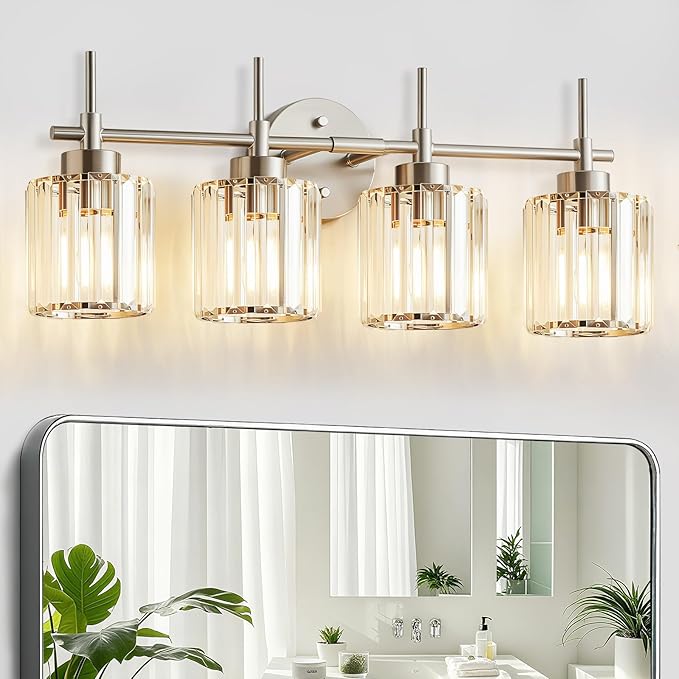 EJIAXIN Crystal Bathroom Vanity Lights, 4 Light Bath Mirror Light Brushed
