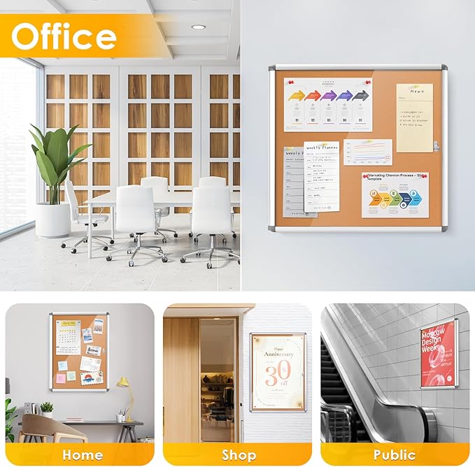 SWANCROWN Enclosed Bulletin Cork Board 36x24 in, Lockable Bulletin Board
