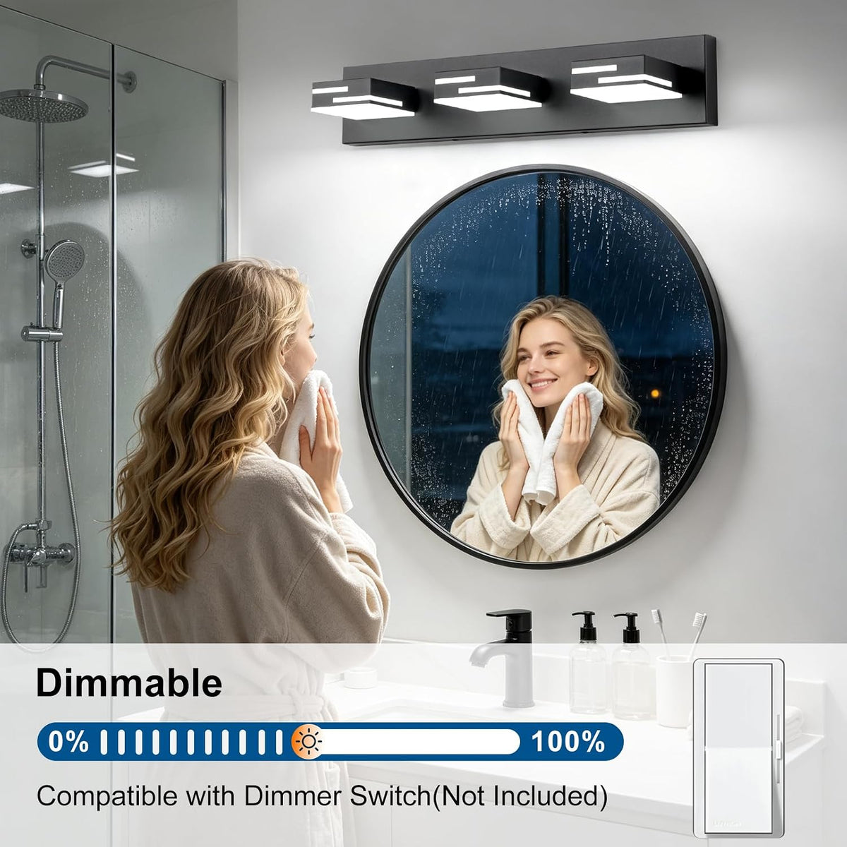 LED Modern Bathroom Vanity Light Fixtures, Dimmable Matte Black Vanity Lights...