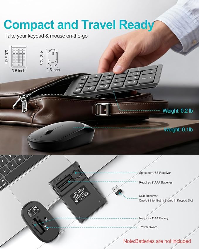 Wireless Number Pad, Lekvey Numeric Pad and Mouse Combo, Portable Slim 2.4GHz