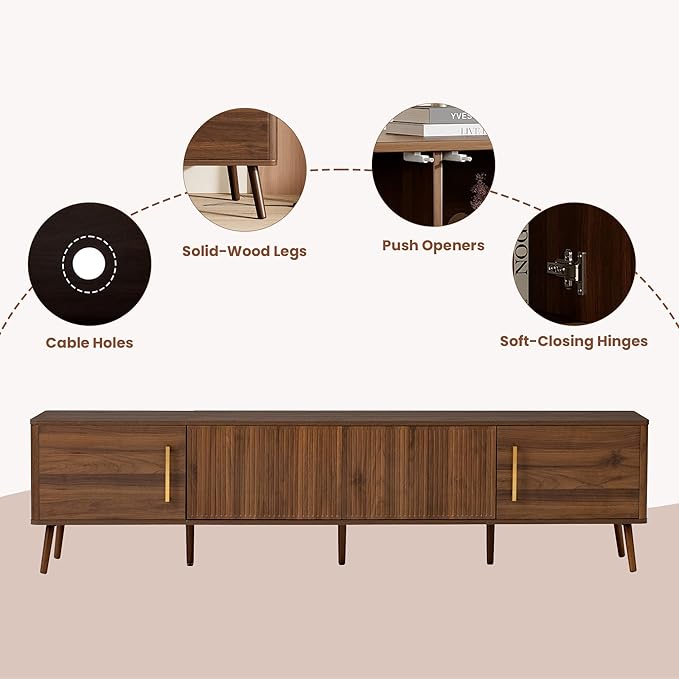 Merax Mid Century 78" TV Stand, Modern Fluted Entertainment Center