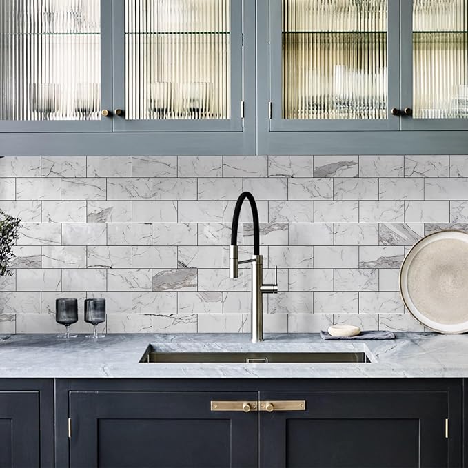 Vamos Tile 100-Piece Glossy Statury White Peel and Stick Backsplash Tile