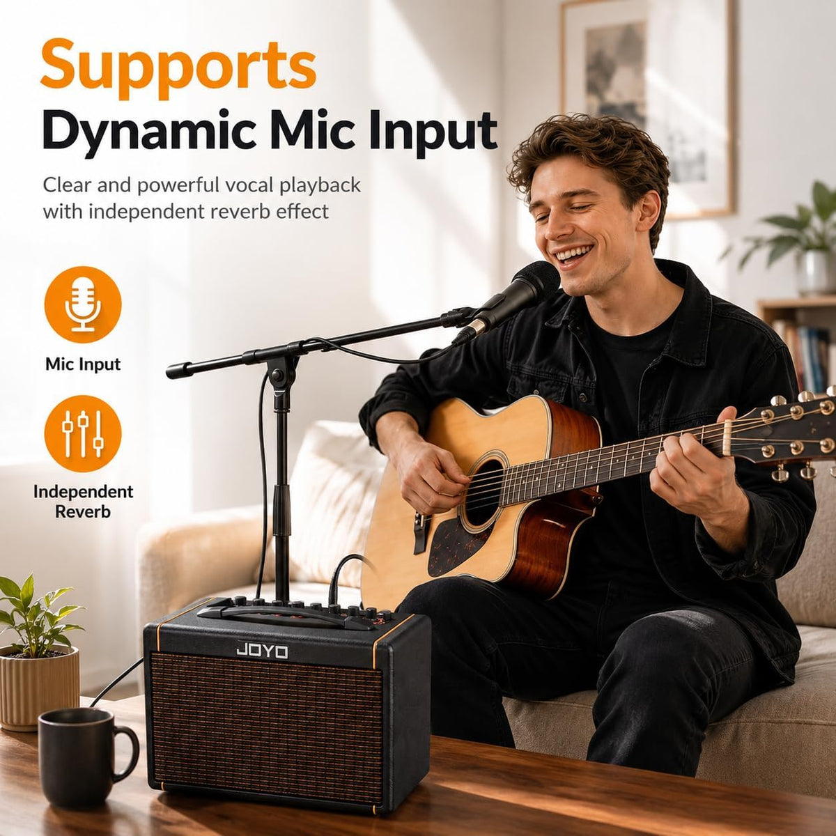JOYO 20W Acoustic Guitar Amp Battery-Powered Portable Stereo Amplifier with B...