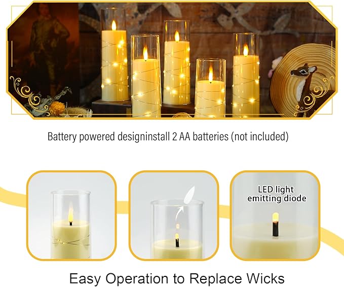 Flameless Candles with Embedded Star String, Battery Operated LED Pillar (Set...