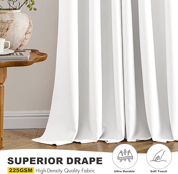 MIULEE Pure White Curtains for Bedroom Living Room 96 Inches Long 2 Panels