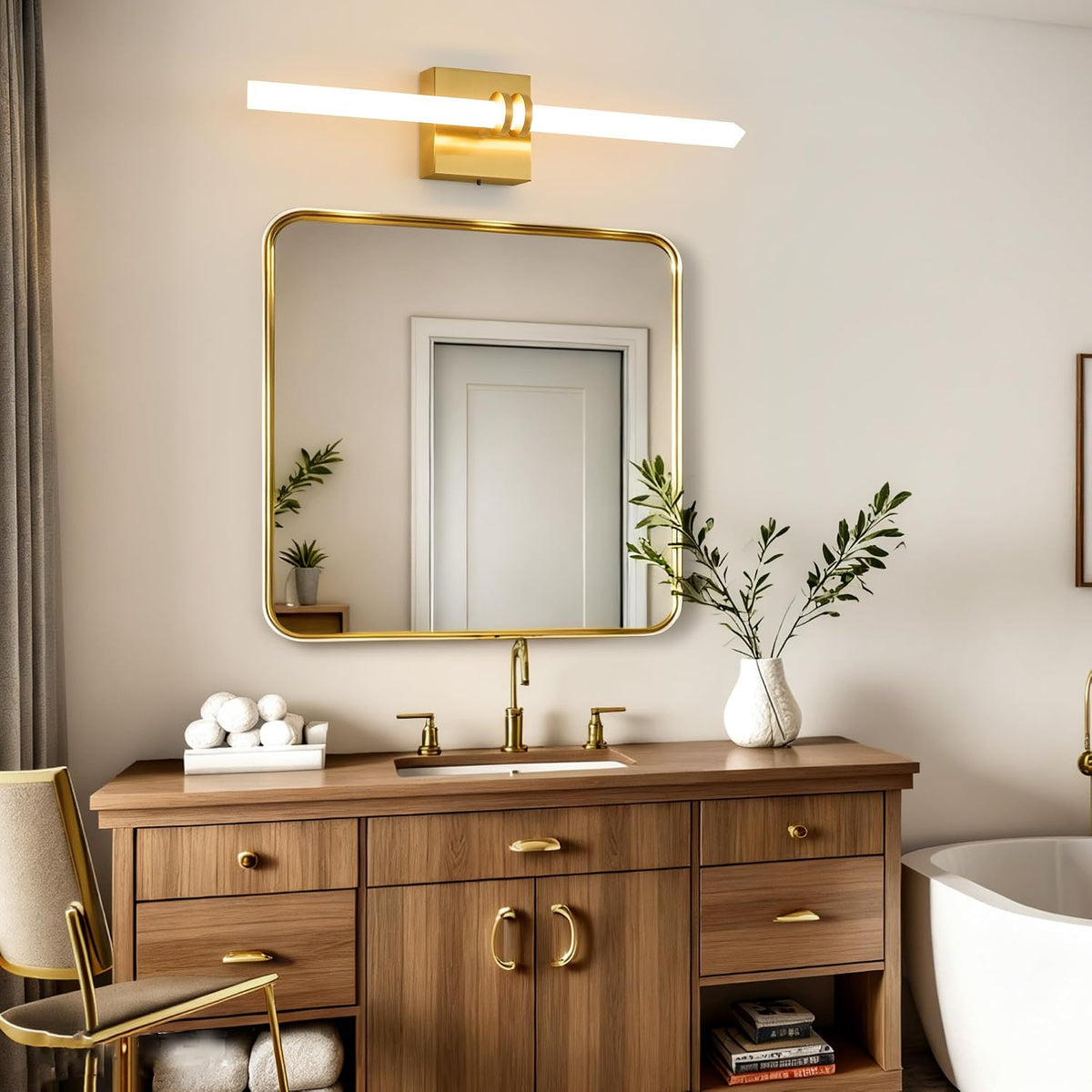 Gold Bathroom Light Fixture LED Vanity Light 22" 5CCT Wall Sconce