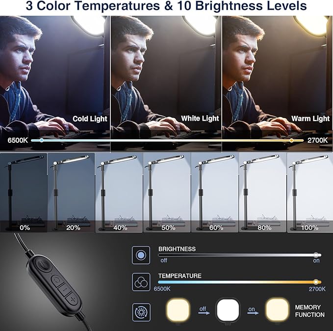 Zoom Lighting for Computer, Adjustable Desk Lighting for Video Calls, 30 Light