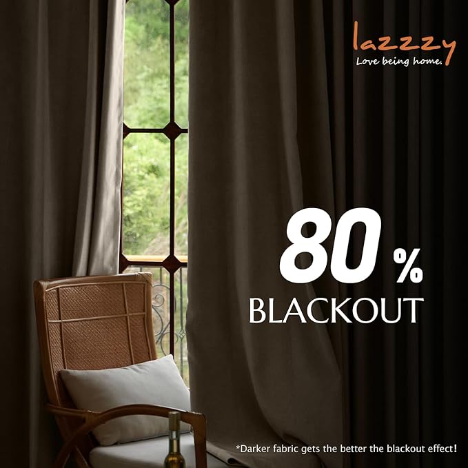 Lazzzy Beige Velvet Blackout Curtains 90 Inches Long Thermal Insulated Room