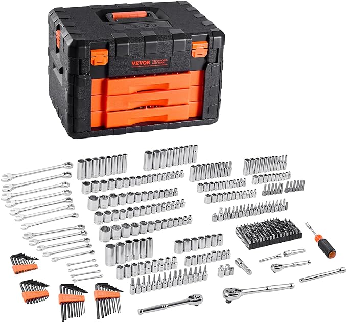 VEVOR Mechanics Tool Set and Socket Set, 3/8 and 1/2 inch Drive Deep and (450...
