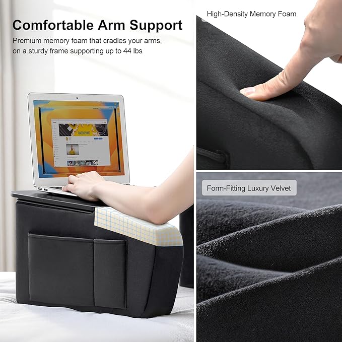 Lap Desk for Adults with Arm Rests, Ergonomic Laptop Pillow Stand for Bed