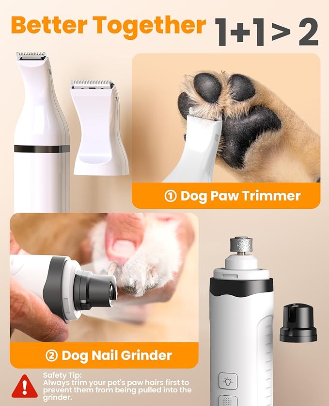 oneisall Dog Nail Grinder and Paw Trimmer Kit 3 in 1 Quiet Rechargeable
