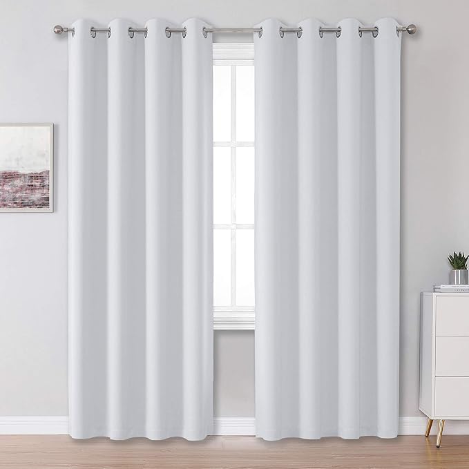 DUALIFE Greyish White Curtains for Bedroom Window Treatment 96 Inch Length (S...