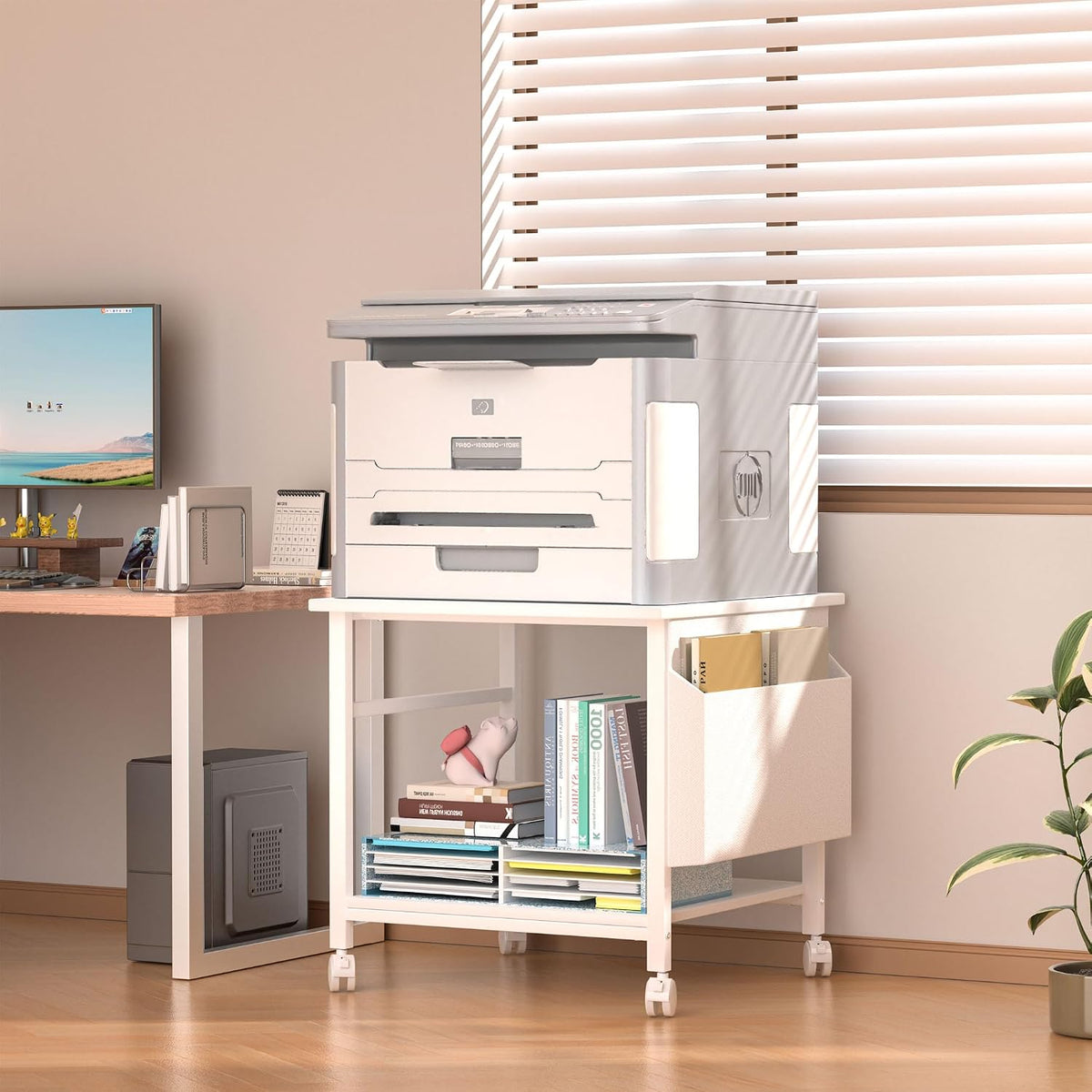 Large Printer Stand, 23.6 x 23.6 Inches Square Printer Stand with Storage She...