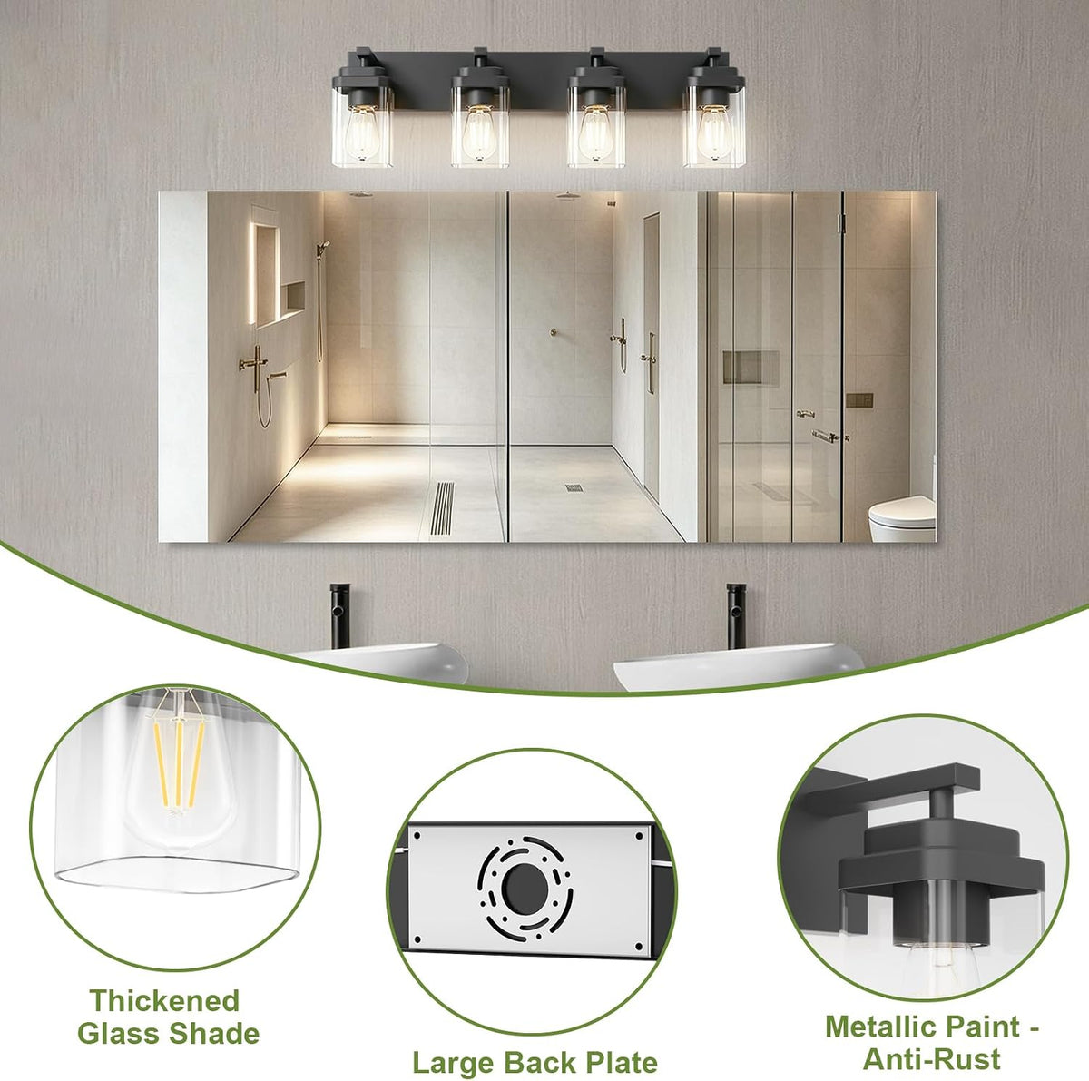 Black Bathroom Light Fixtures, 4 Lights Bathroom Lighting Fixtures Over Mirro...