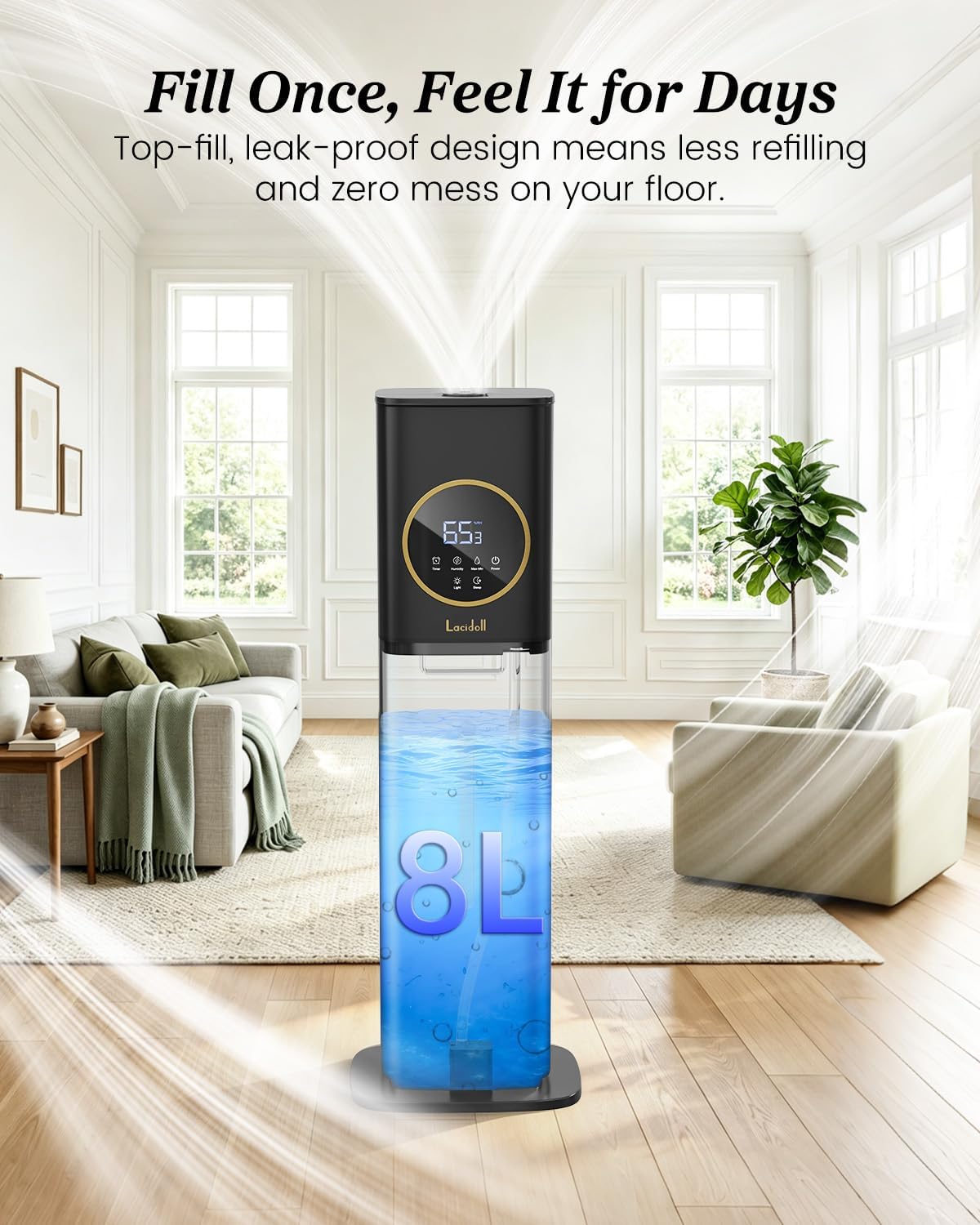 Lacidoll 8L Large Humidifier for Bedroom Large Room Home 800 sq ft, Black