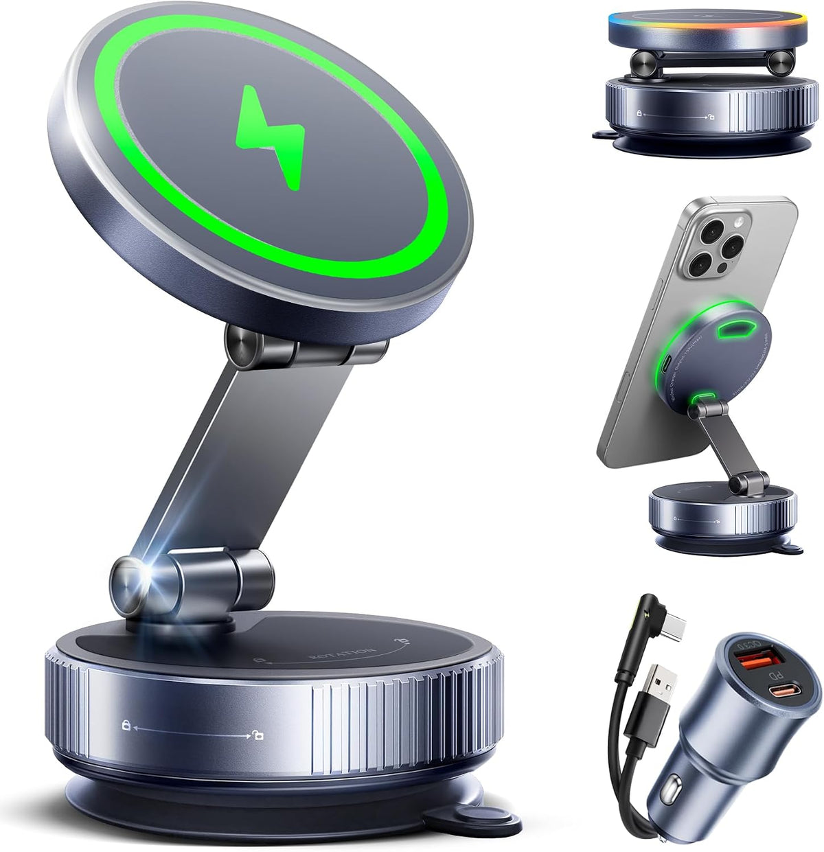 avedio links 15W Vacuum Magnetic Wireless Car Charger Mount with Adapter