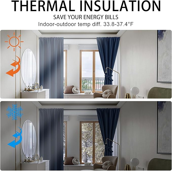 JIUZHEN Blackout Curtains for Bedroom– Thermal Insulated, Noise Reducing Room