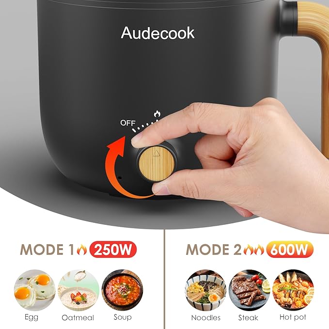 Audecook Hot Pot Electric, 1.5L Rapid Noodles Cooker, Portable Nonstick Mini