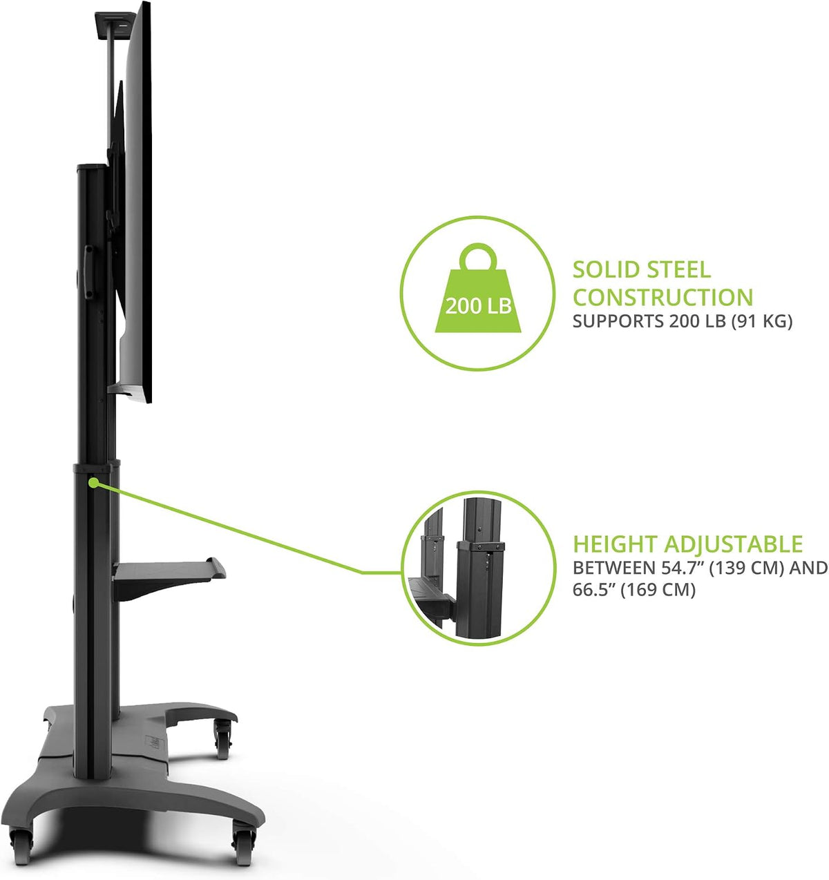 Kanto MTMA100PL Height Adjustable Mobile TV Mount with Adjustable Shelf for 5...