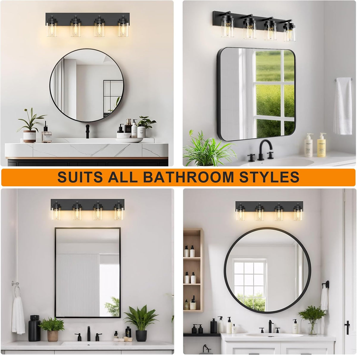 IZORRO Bathroom Vanity Light Fixture, 4-Light 30 Inch Matte Black Bathroom Li...