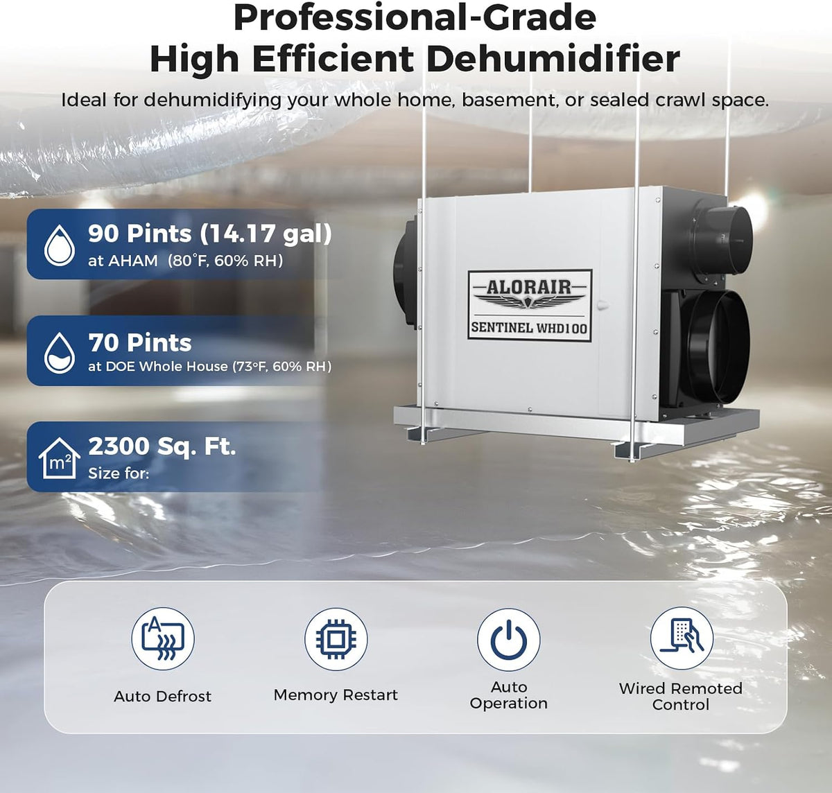 ALORAIR 90 Pints Whole House Dehumidifiers, Sentinel WHD100