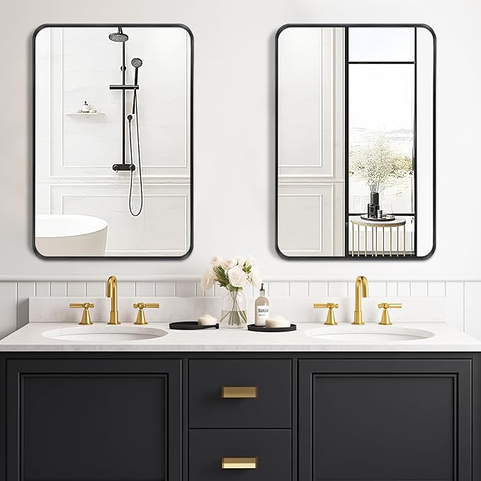 Fabuday Bathroom Mirrors Over Sink 2 Pack- 36x24 Inch Black Matte Framed