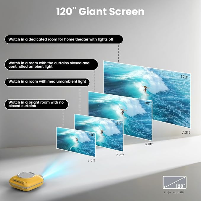 HOMPOW Mini Projector with Two -Way Bluetooth, Portable Projector