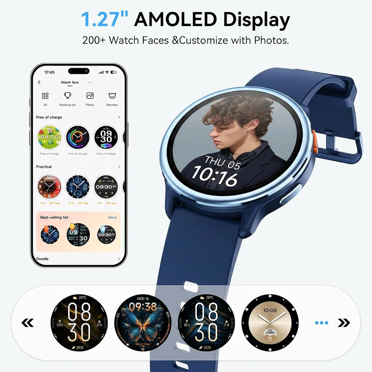 Smart Watch for Men Women, 1.27" HD Smartwatch (Answer/Make Calls), 2 Bands