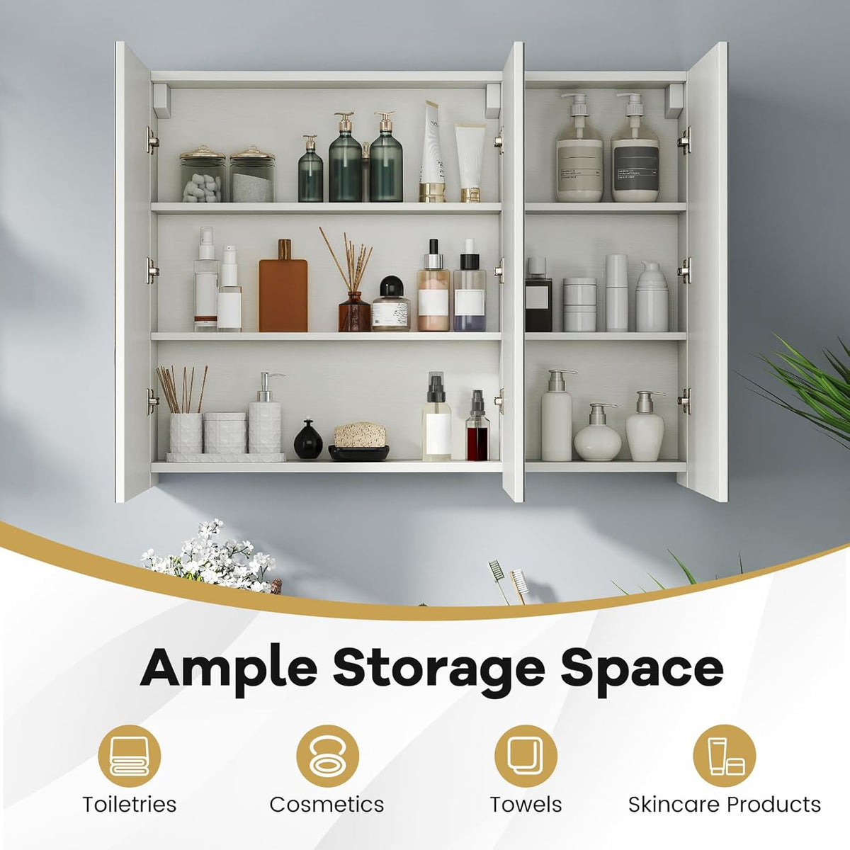 Large Bathroom Mirror Cabinet, Wall Mounted Medicine Cabinet