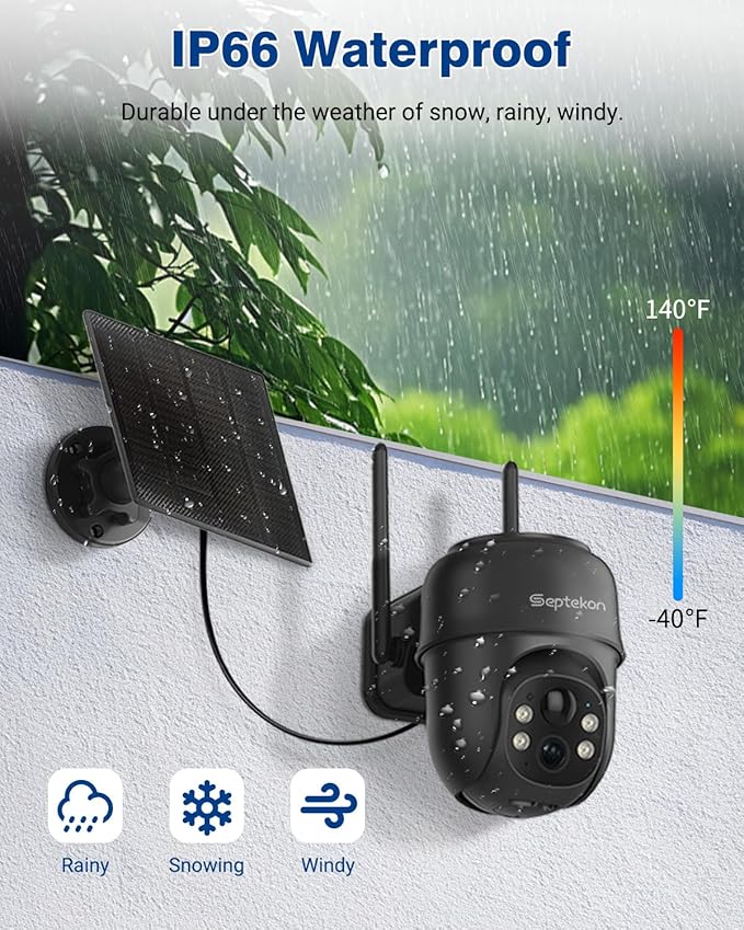 Septekon 2K Solar Security Cameras Wireless Outdoor 2 Pack, 360°PTZ Battery
