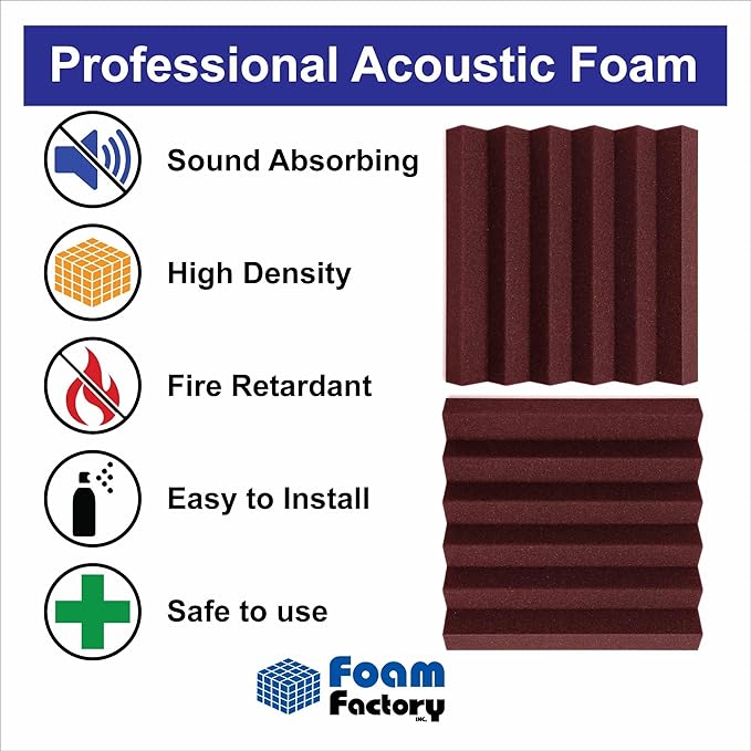 Foam Factory Inc 24 Pack Color Acoustic Foam Panel Studio Soundproofing Wedge