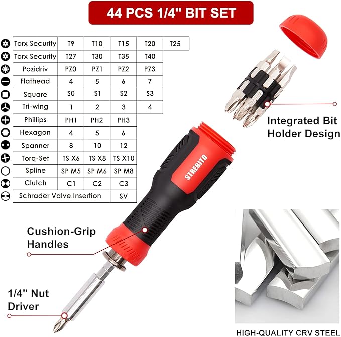 STREBITO Precision Screwdriver Set 191-Piece Multi-Bit Screwdriver 1/4 Inch Nut