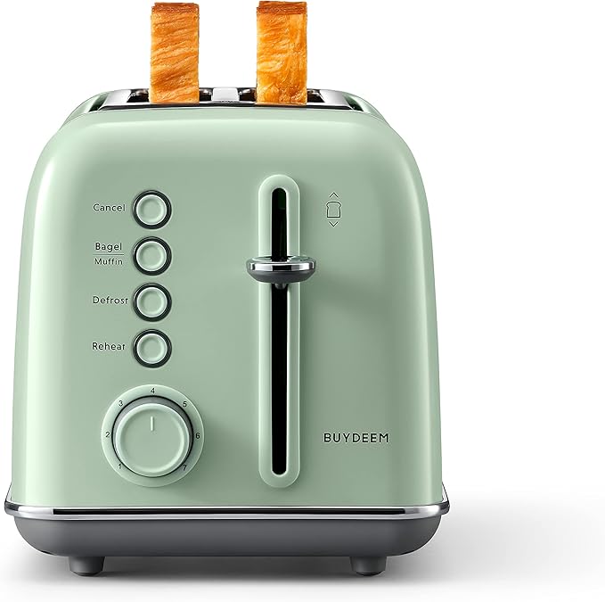 BUYDEEM DT620 2-Slice Toaster, Extra Wide Slots, Retro Stainless Steel