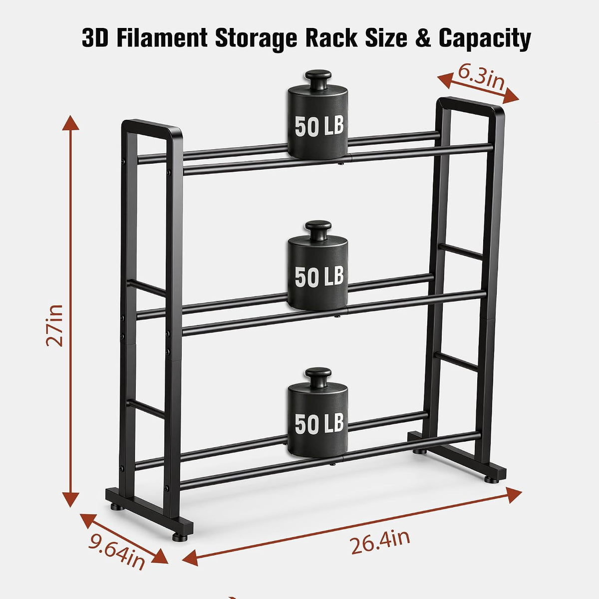 facka 3D Printer Filament Storage Rack, 3-Tier Metal Filament Spool Holder