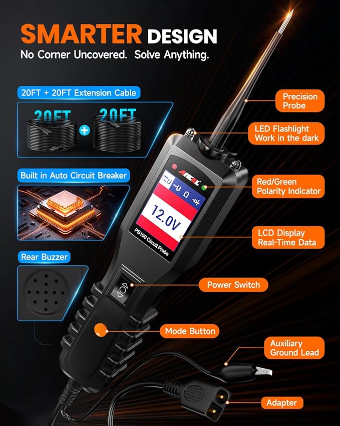 ANCEL PB100 Automotive Power Circuit Probe, 12-24 VDC Car Electrical System