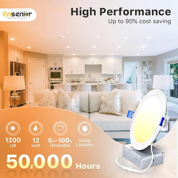 Ensenior 12 Pack 6 Inch LED Recessed Ceiling Light, 2700K-5000K 5CCT, 1200LM