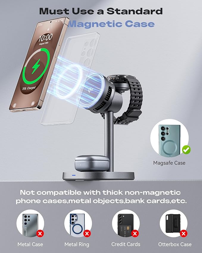 Magnetic Wireless Charger for Samsung, Qi2 Certified Fast 15W 3 in 1 Charging