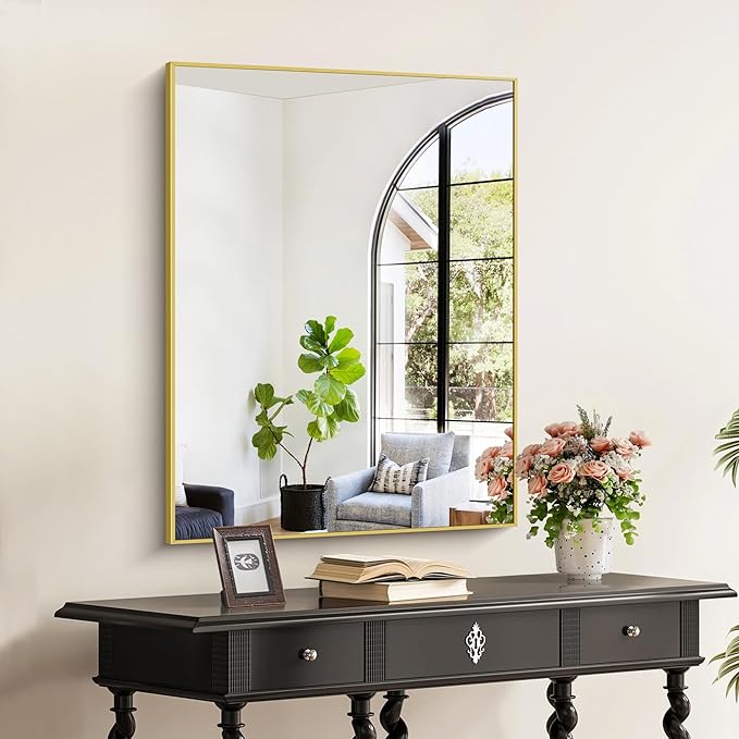 Gold Bathroom Mirror for Wall, 30x36 Inch Rectangle
