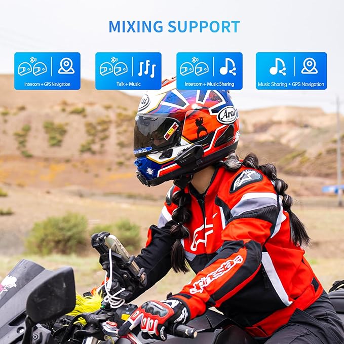 FreedConn FX Plus Motorcycle Helmet Bluetooth Headset, Auto-Join Mesh Network...