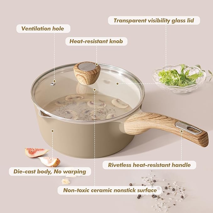 SENSARTE 2.0 & 3.0 Quart Ceramic Sauce Pan Sets