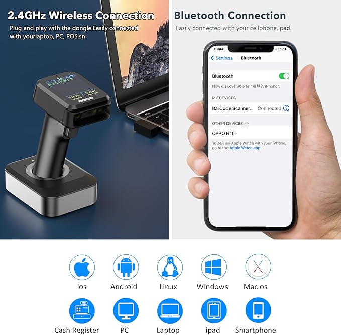 Symcode Pro 1D 2D QR Wireless Barcode Scanner