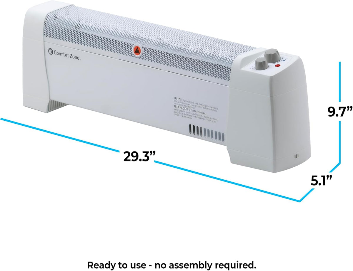 Comfort Zone Electric Baseboard Space Heater with Adjustable Thermostat, Dent...