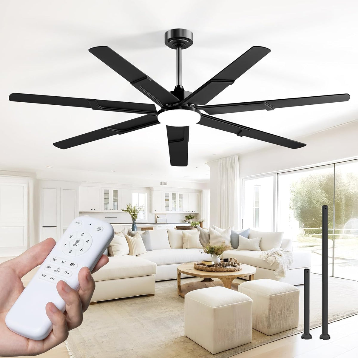 Amico 66 Inch Ceiling Fans with Lights and Remote, Black