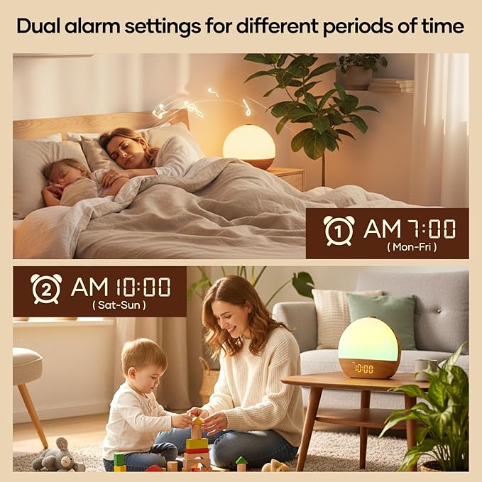 Sunrise Alarm Clock, Sound Machine, Wood Grain Dimmable Night Light