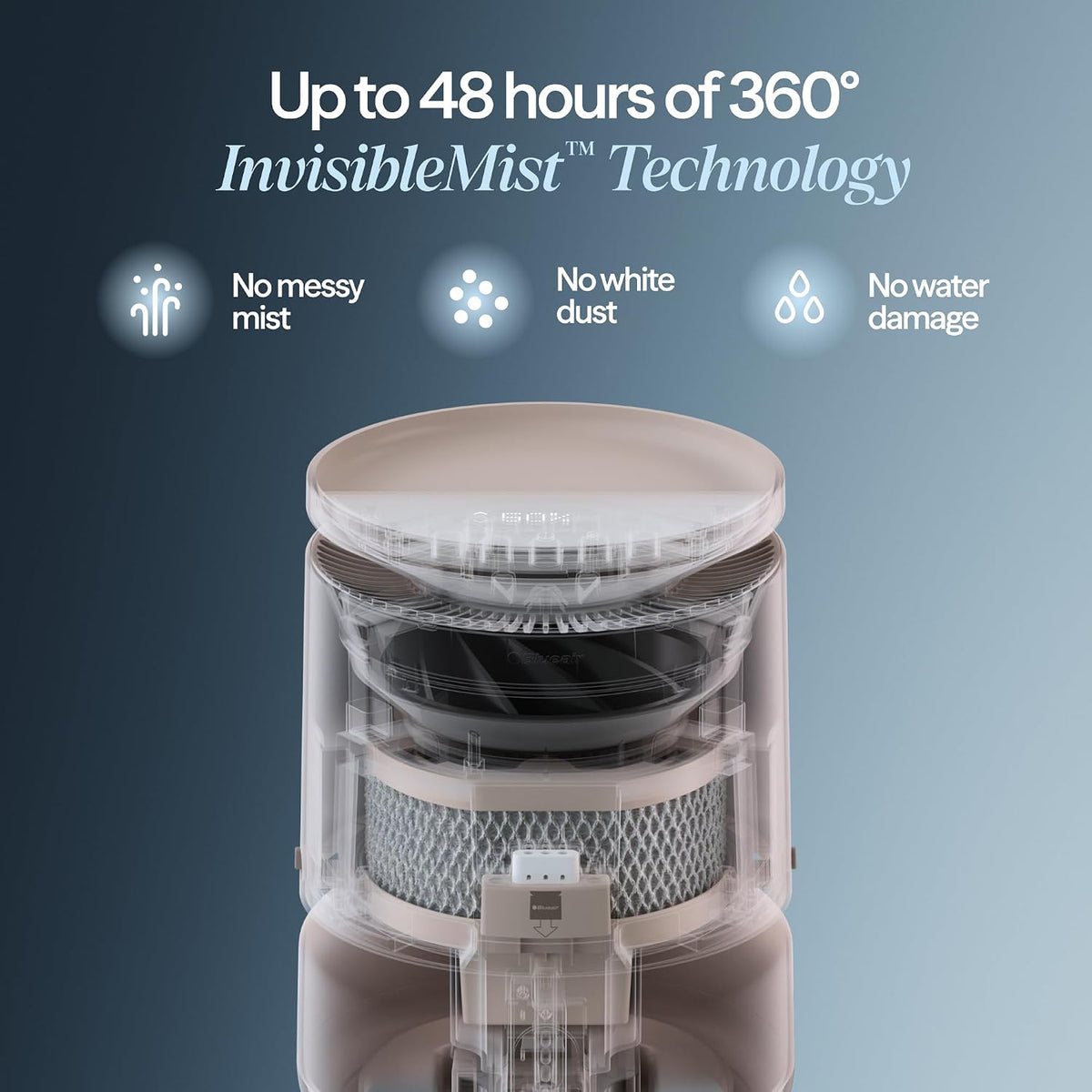 BLUEAIR 3.8L Top-Fill Humidifiers for Bedroom, 1 Gal, DreamWell H38i Beige