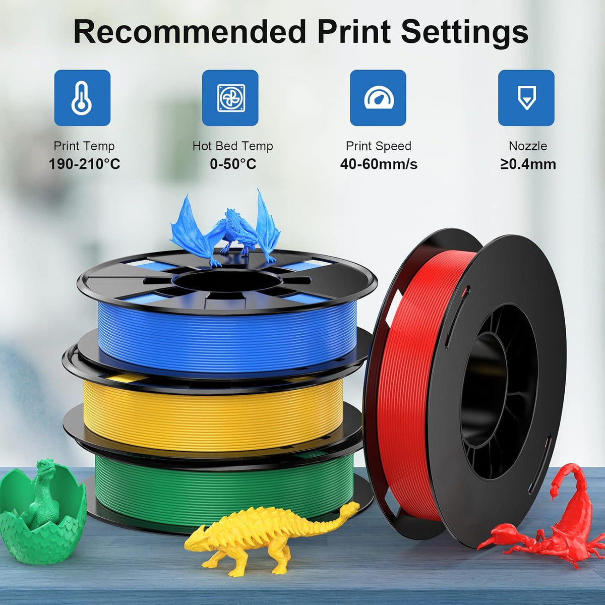ENTINA 4 Colors PLA 3D Printer Filament Bundle, PLA Filament 1.75 mm for 3D P...
