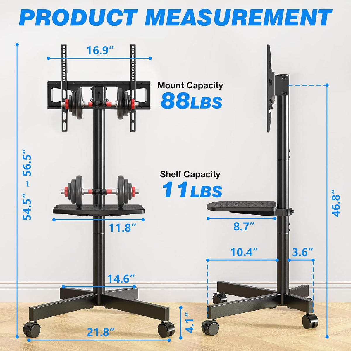 Rfiver Rolling TV Stand with Shelf for 23-65 inch TVs up to 88lbs