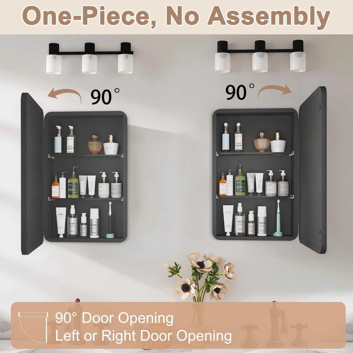 16x24 in Medicine Cabinet with Mirror for Bathroom, Matte Black