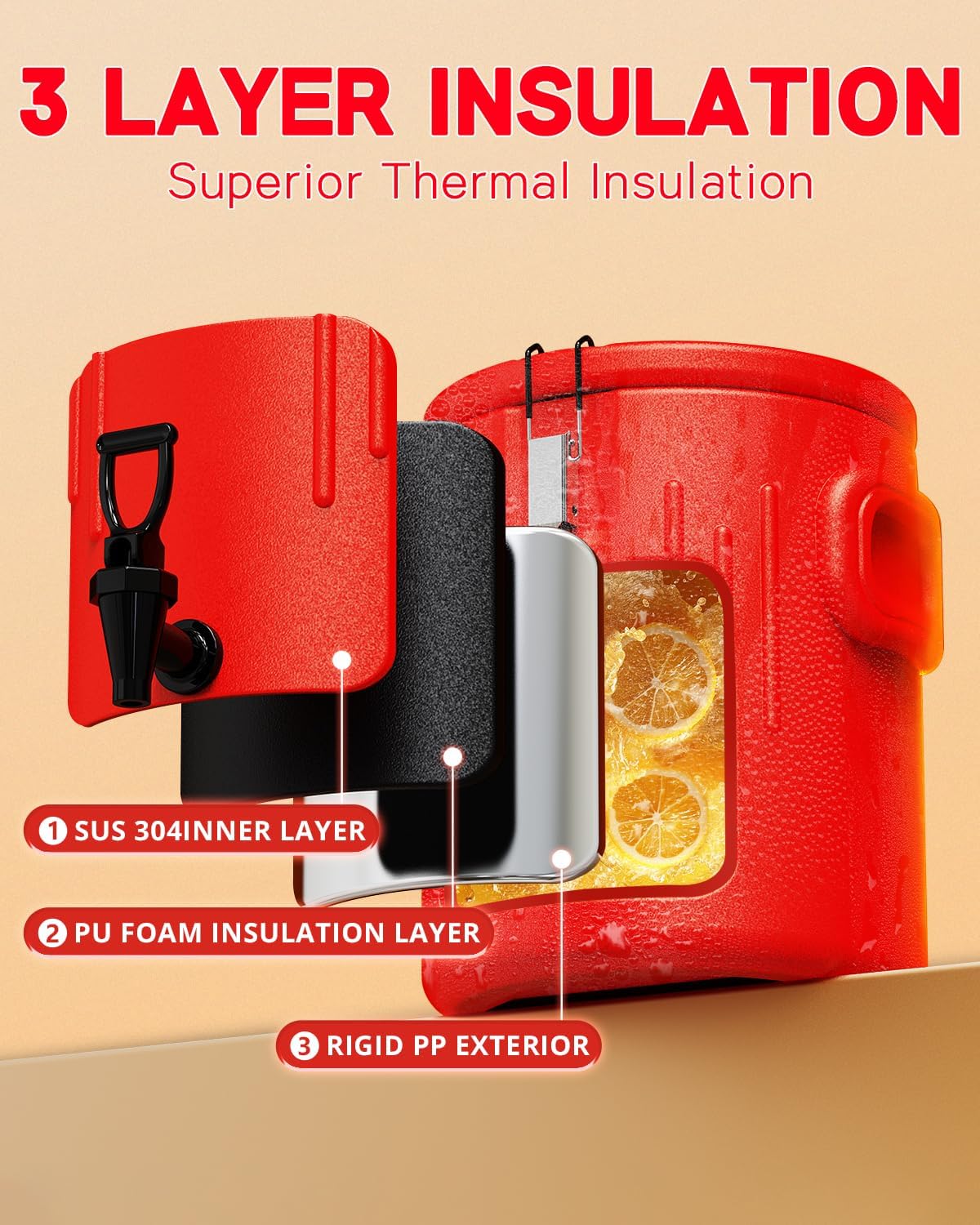 Insulated Beverage Dispenser 3.5 Gallon, Hot Drink Dispenser with Spout,13L